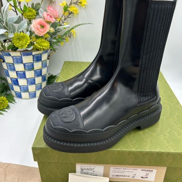 Women women’s Gucci interlocking G leather boots size 38 made in Italy - Picture 2 of 12